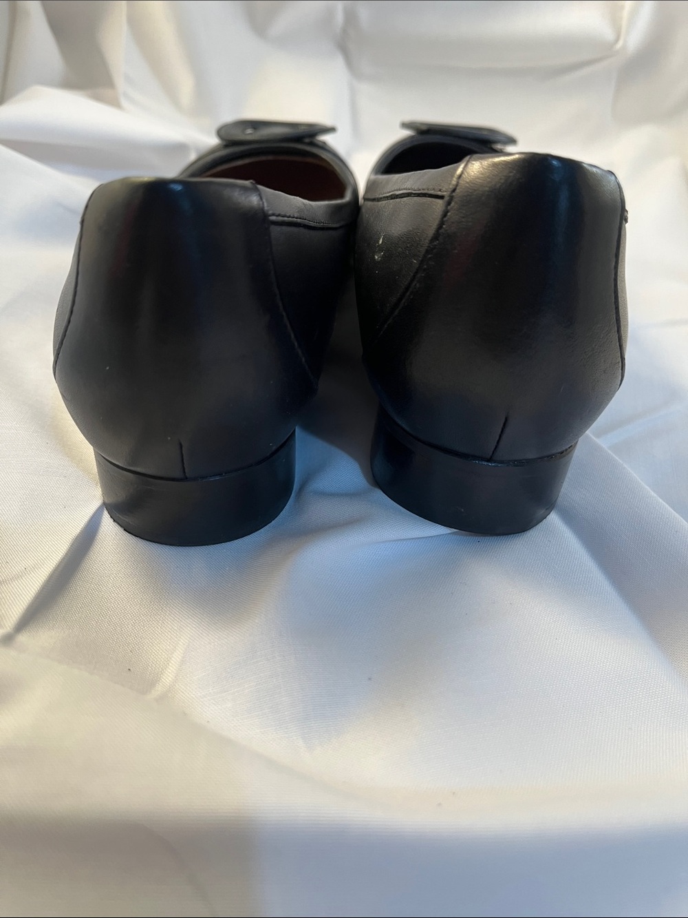 Clarks Black Leather Square-Buckle Flats - Picture 8 of 11
